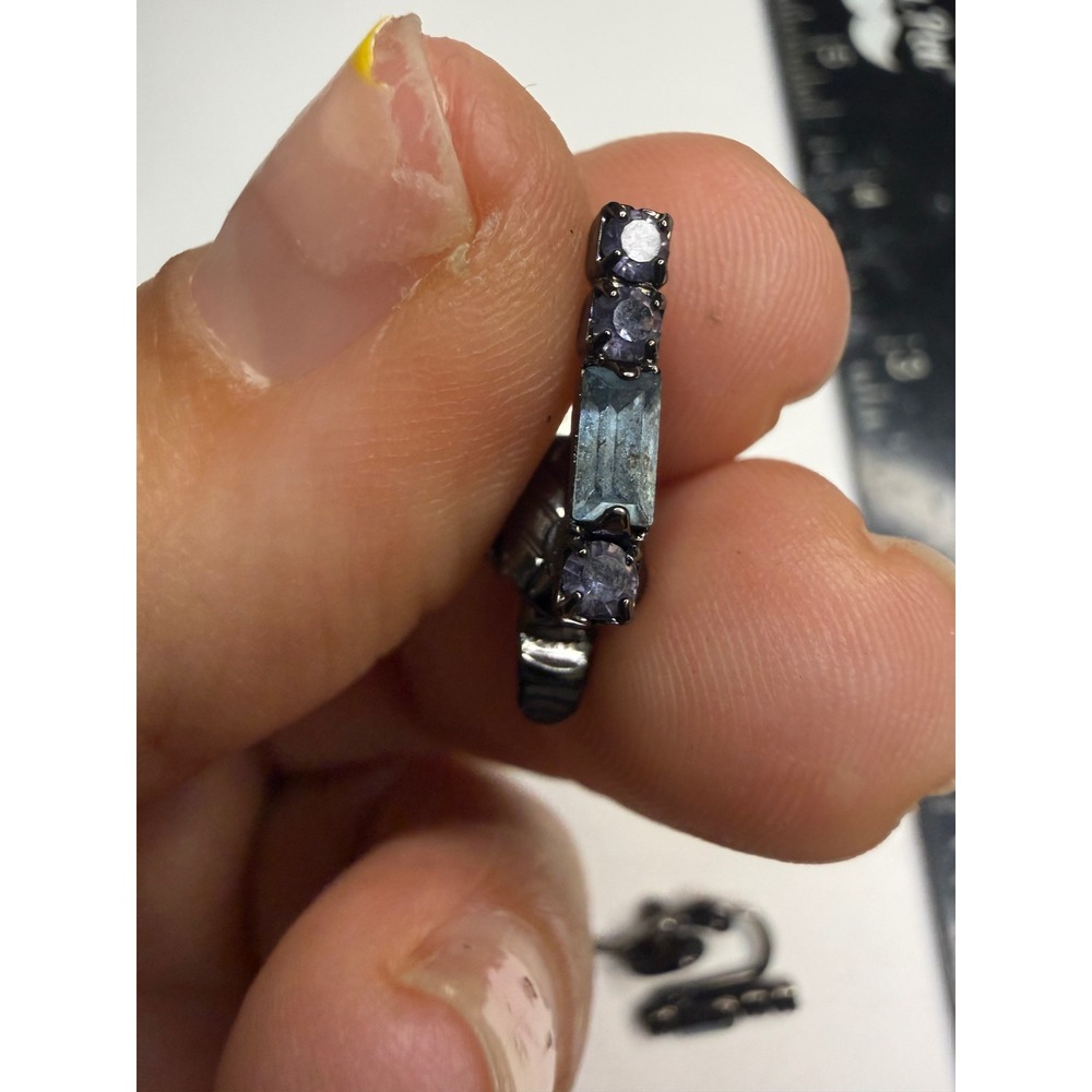 Gunmetal Blue Lavender Crystal Baguette Linear Clip On Earrings